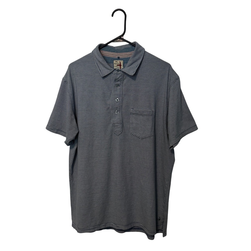 Relwen Polo Shirt Mens XL Blue Striped Short Sleeve Stretch Pocket Huckberry